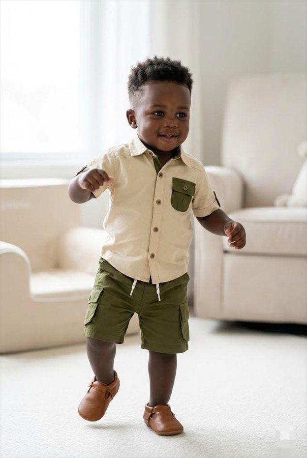 Ensemble Chemise Crème & Short Cargo Vert Militaire