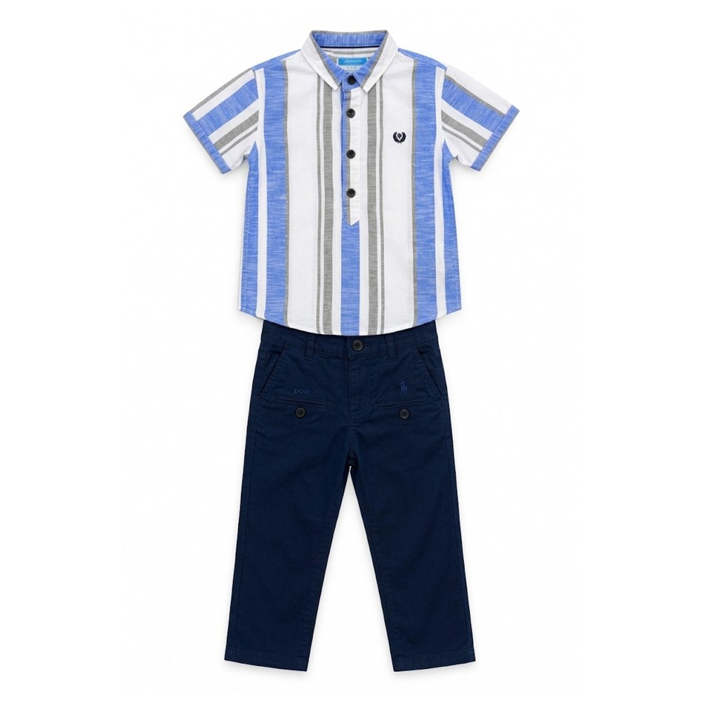 Ensemble Chemise Rayée Bleu & Pantalon Chino Bleu Marine