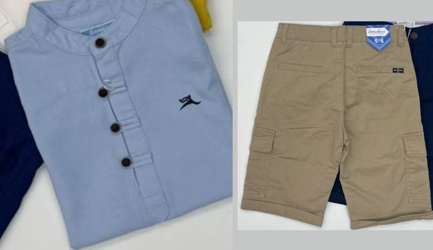 Ensemble Chemise Col Mao Bleu Ciel & Short Cargo
