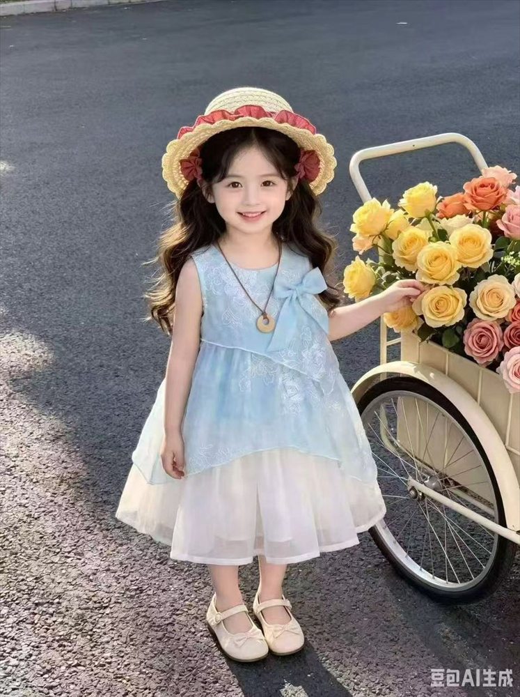 Robe Brodée Nœud Bohème Bleu Ciel