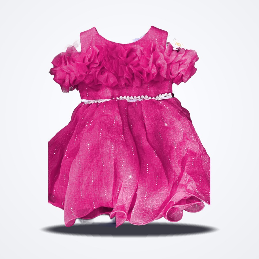 Robe de Cérémonie Volants & Perles Rose Fuchsia